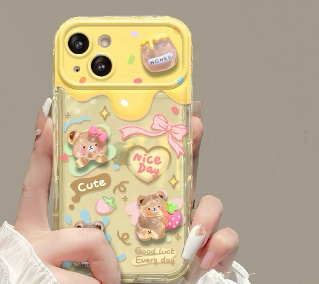 Yellow Bear Flip Phone Case with Mirror and Stand