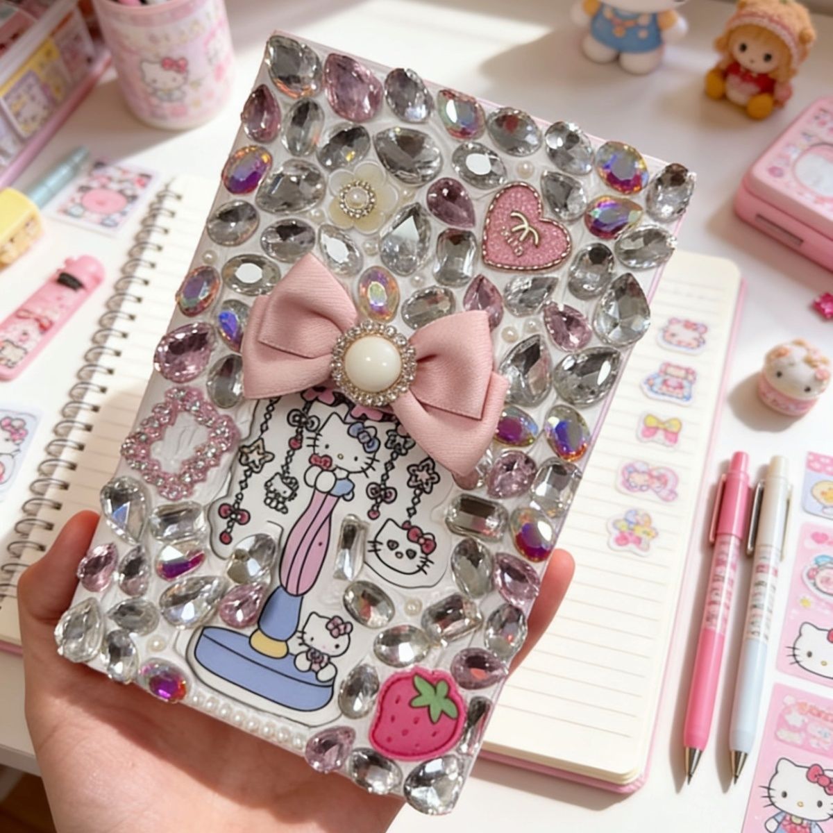 Fully Rhinestone-Embellished Hello Kitty Diary, Ledger, and Planner