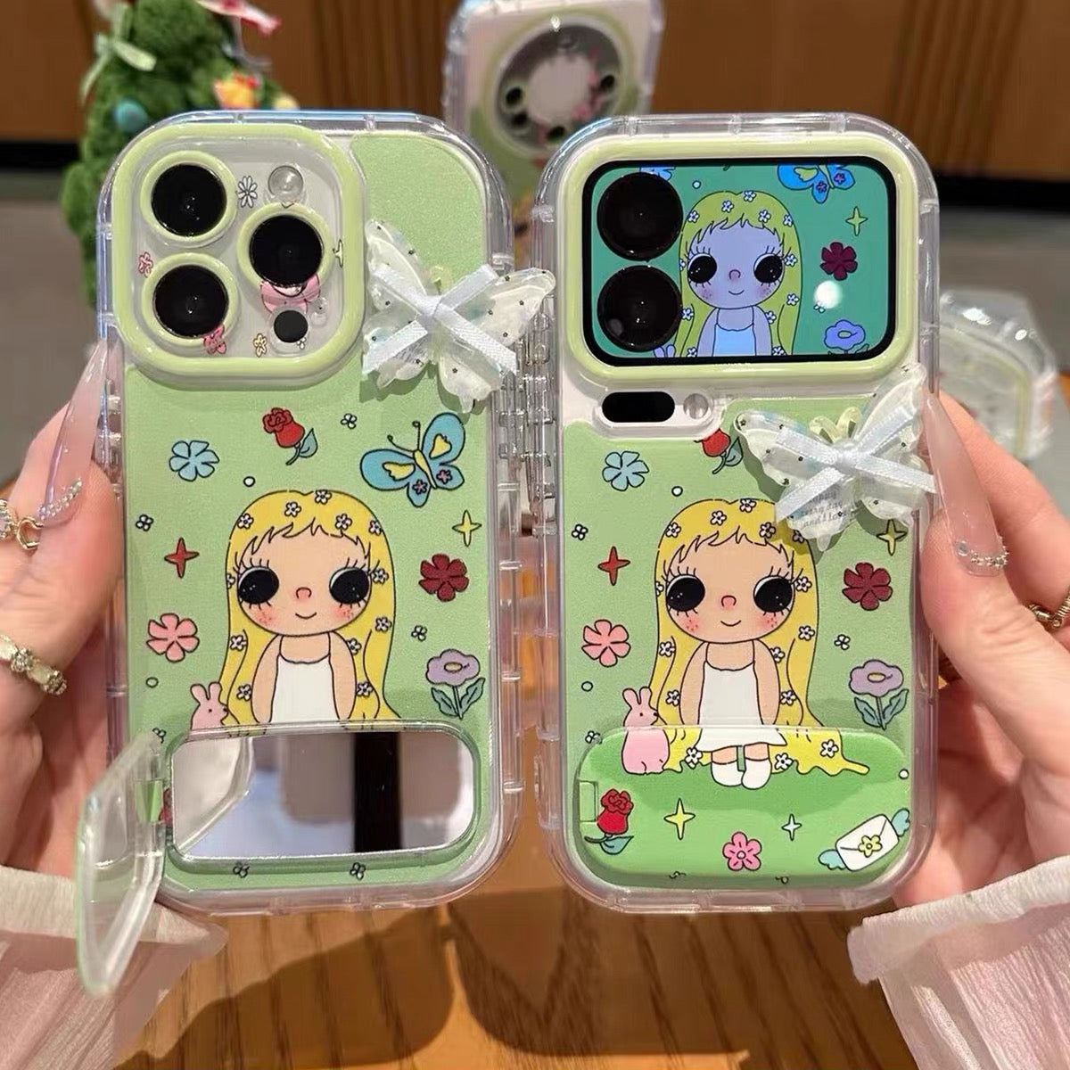 3D Butterfly & Flower Mirror Stand Phone Case