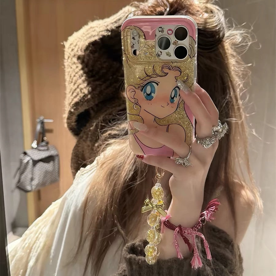 Pretty Girl Gold Bead Bow Pendant Phone Case