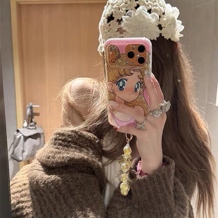 Pretty Girl Gold Bead Bow Pendant Phone Case
