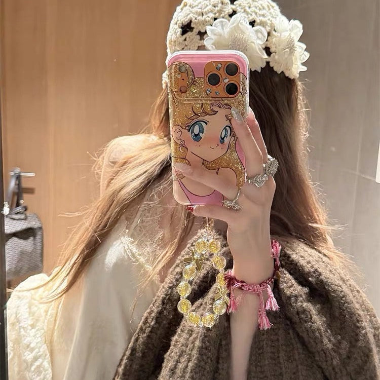 Pretty Girl Gold Bead Bow Pendant Phone Case