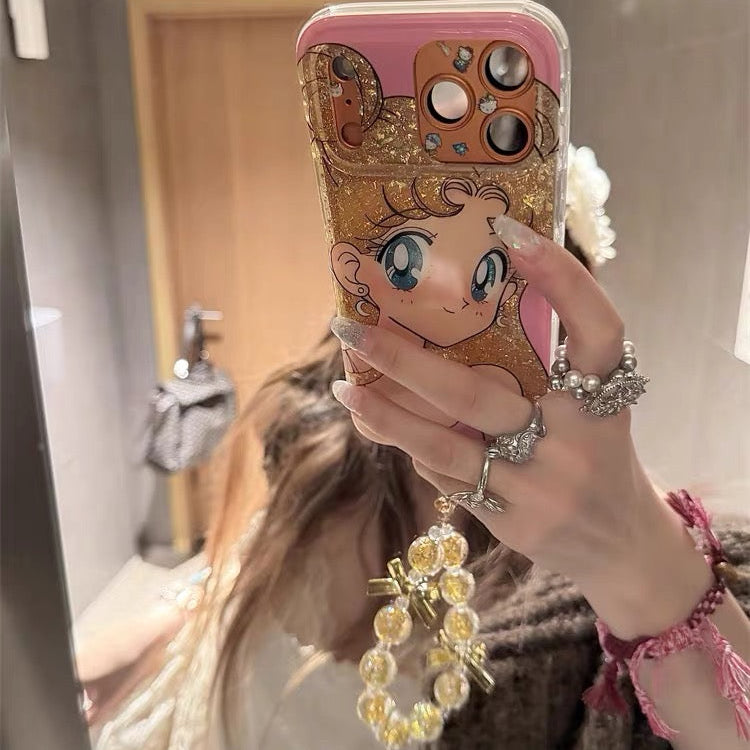Pretty Girl Gold Bead Bow Pendant Phone Case