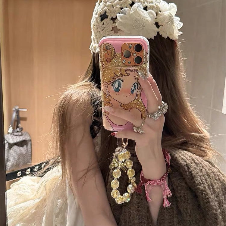 Pretty Girl Gold Bead Bow Pendant Phone Case