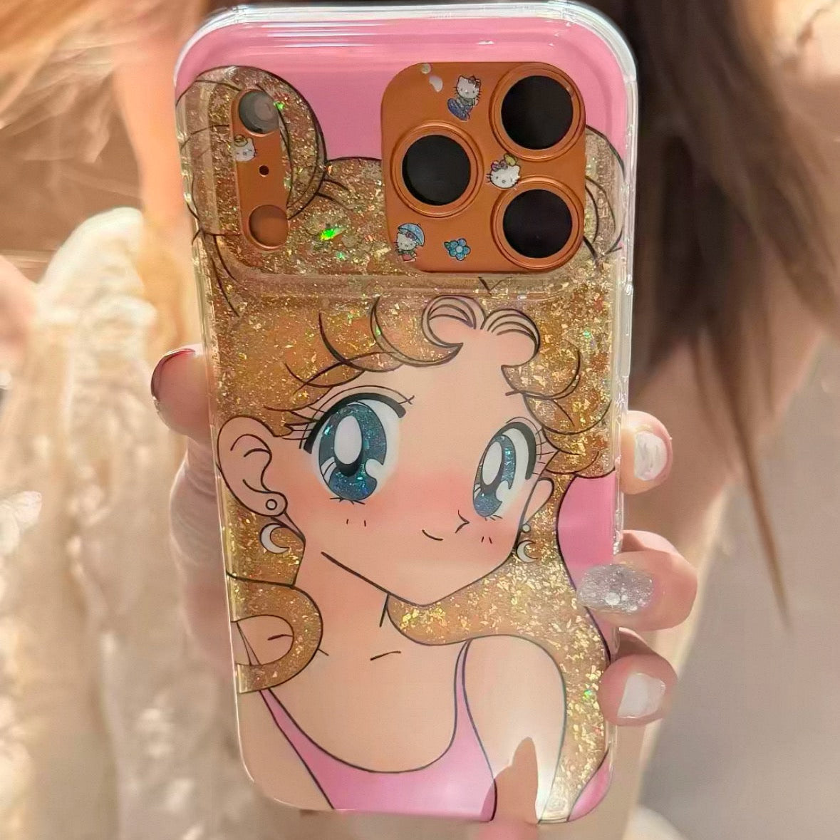 Pretty Girl Gold Bead Bow Pendant Phone Case