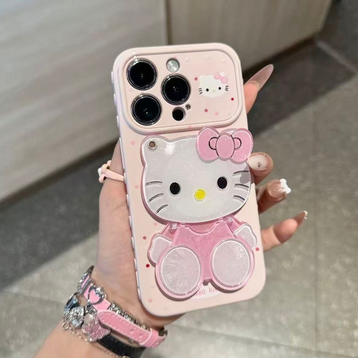 Pink Hello Kitty Phone Case with Mirror and Stand