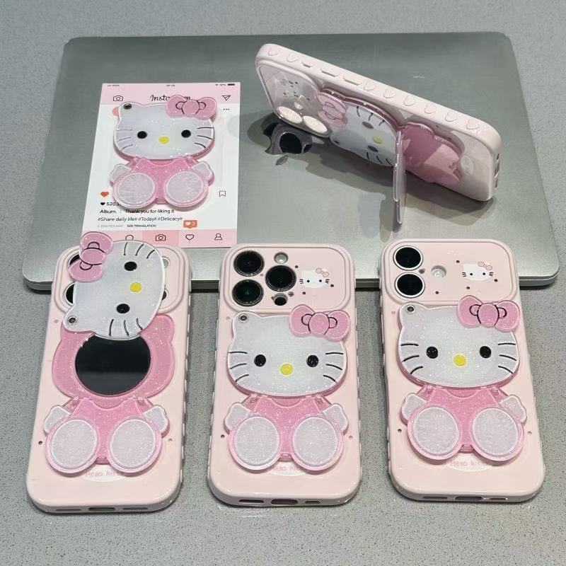 Pink Hello Kitty Phone Case with Mirror and Stand