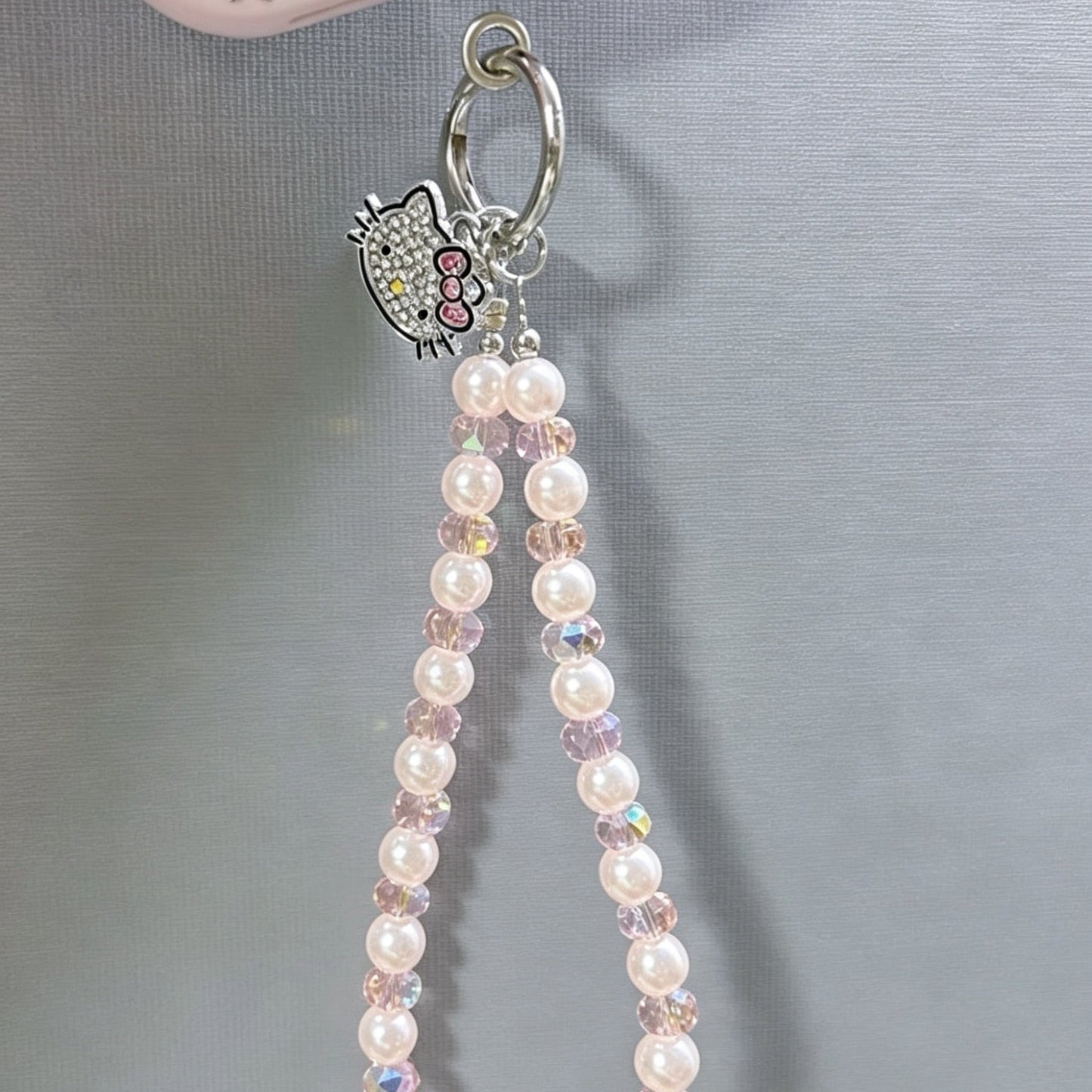 Double-sided rhinestone-encrusted Hello Kitty mirror chain phone case