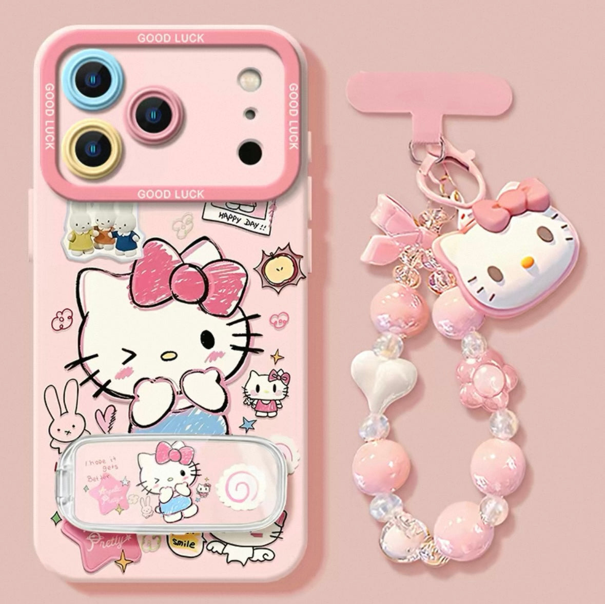 Pink Hello Kitty Mirror Stand Bracelet Phone Case