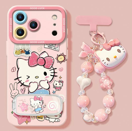 Pink Hello Kitty Mirror Stand Bracelet Phone Case