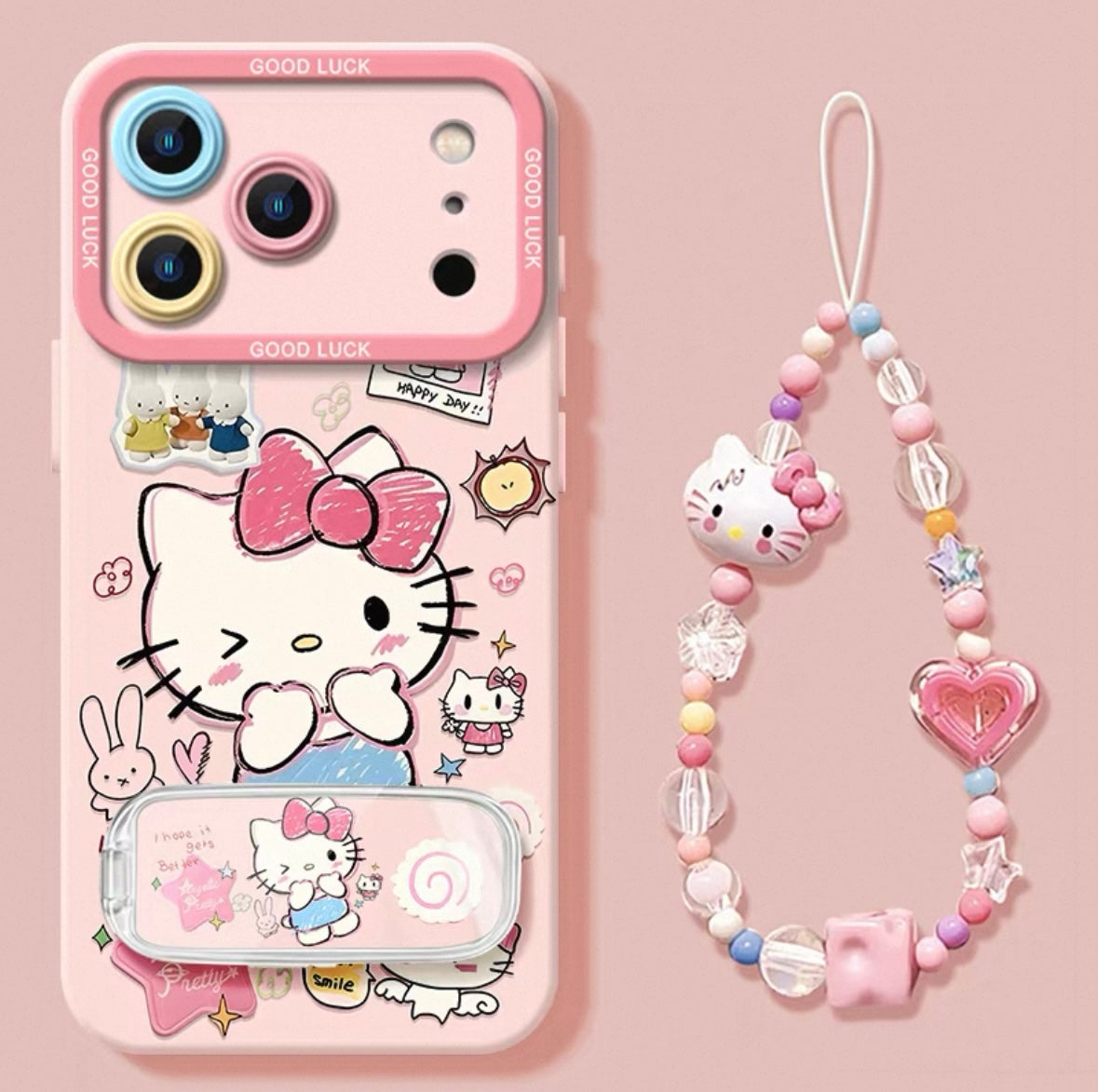 Pink Hello Kitty Mirror Stand Bracelet Phone Case