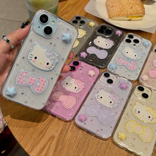 Stars and Hello Kitty Transparent Phone Case