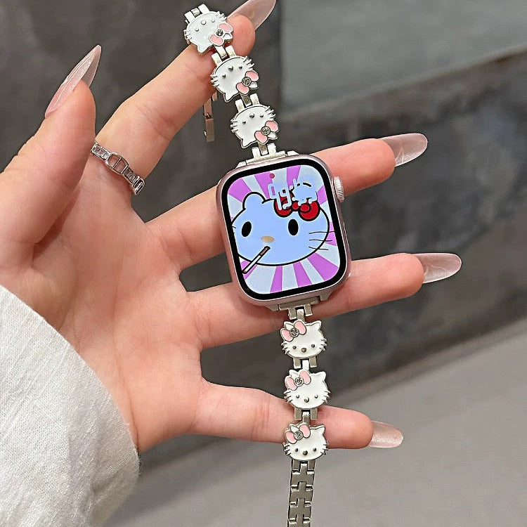 Apple Watch Series 11 Cute Hello Kitty Bracelet with Metal Strap, Apple Watch Series 9 SE