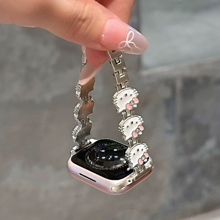 Apple Watch Series 11 Cute Hello Kitty Bracelet with Metal Strap, Apple Watch Series 9 SE
