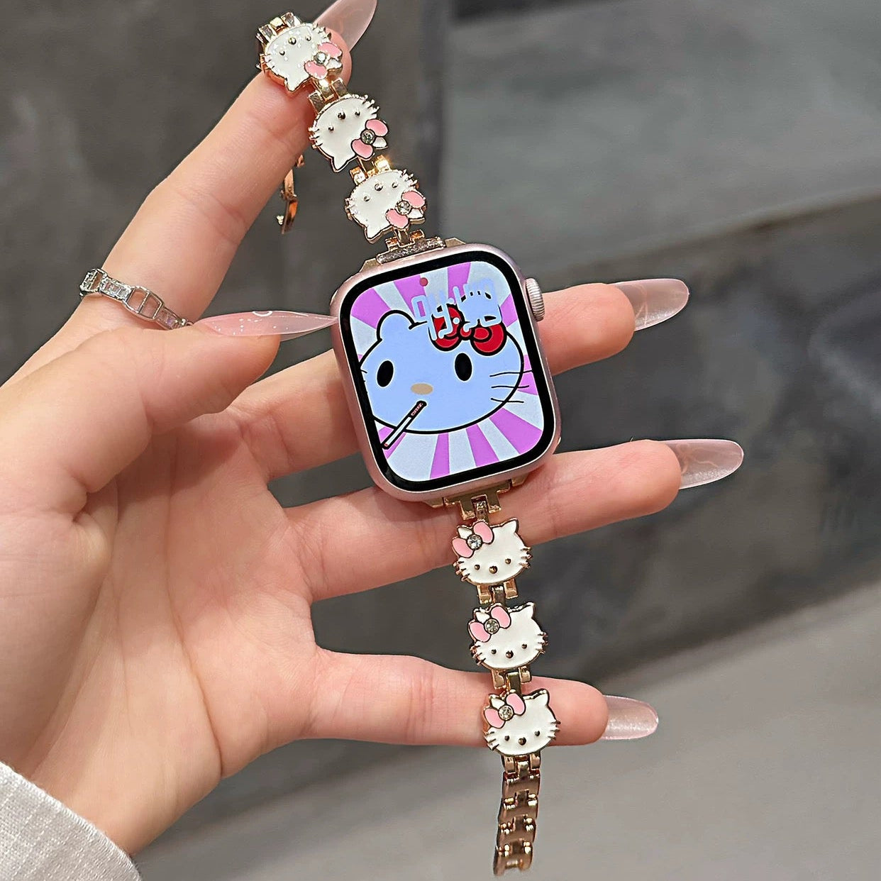 Apple Watch Series 11 Cute Hello Kitty Bracelet with Metal Strap, Apple Watch Series 9 SE