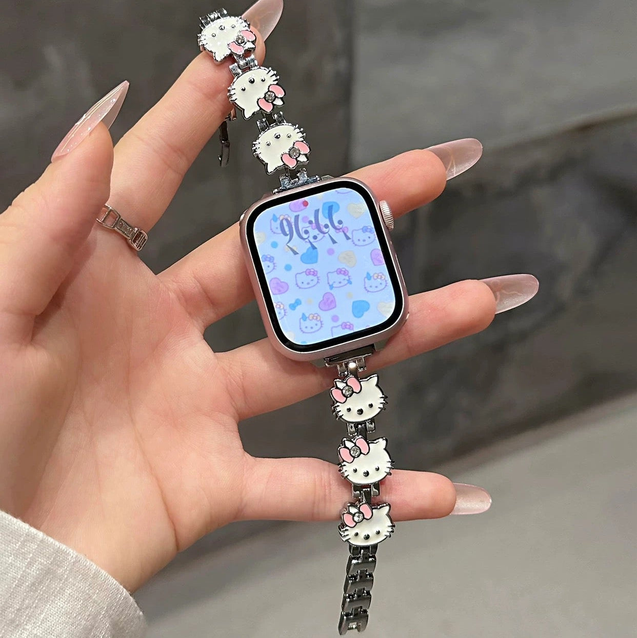 Apple Watch Series 11 Cute Hello Kitty Bracelet with Metal Strap, Apple Watch Series 9 SE