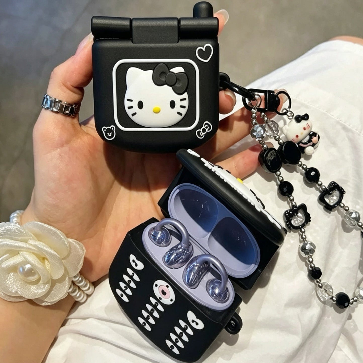 Dark phone makeup mirror earphone protective case
