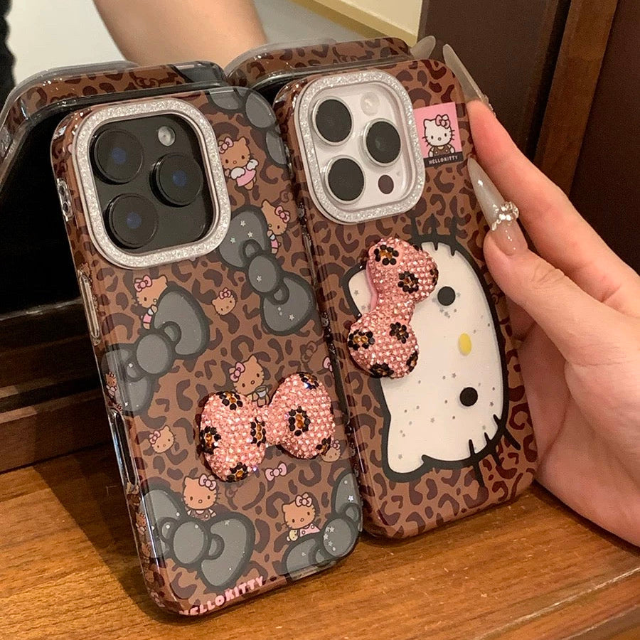 Leopard-print Hello Kitty bow phone case