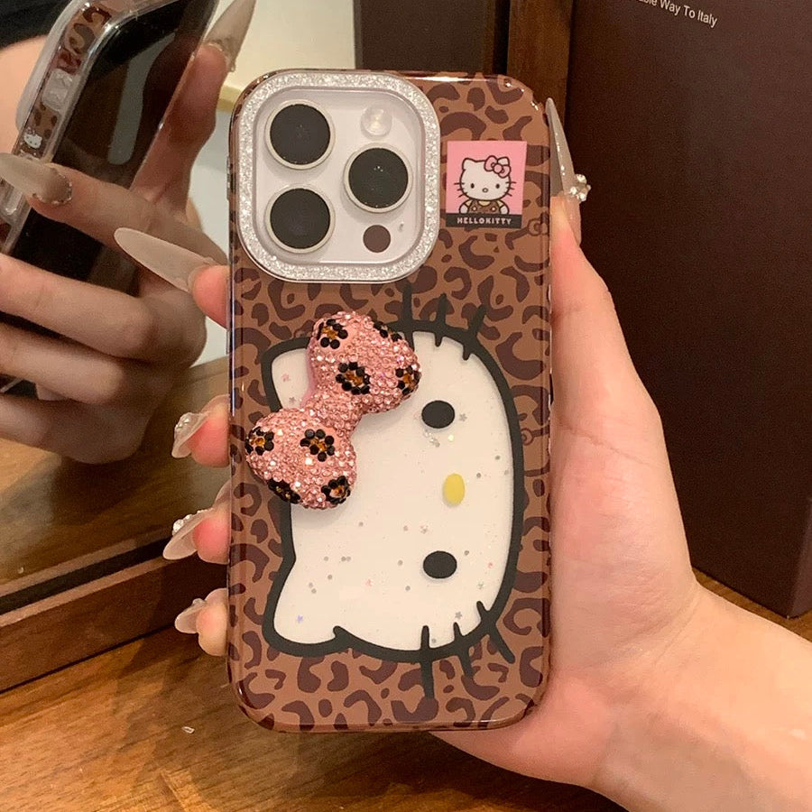 Leopard-print Hello Kitty bow phone case