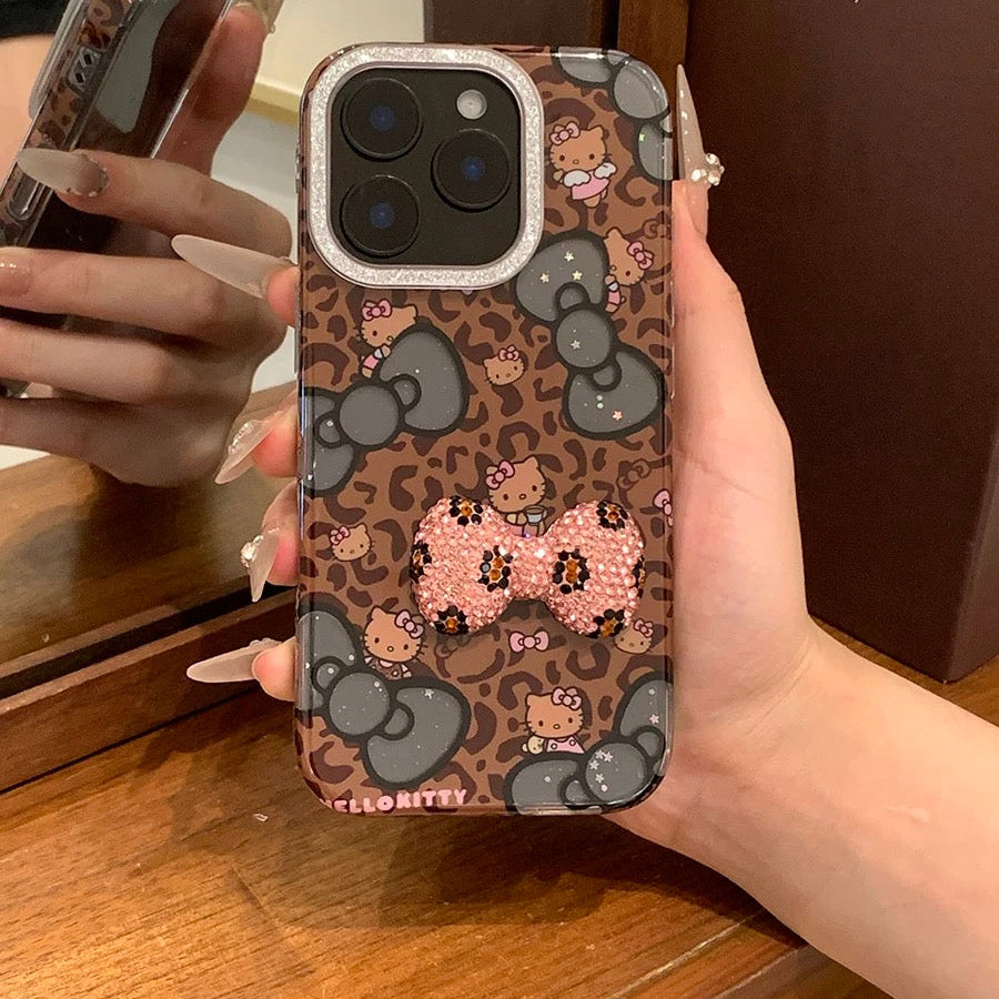 Leopard-print Hello Kitty bow phone case