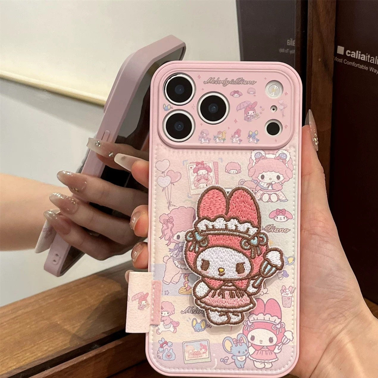 My Melody Embroidered Folding Stand Phone Case