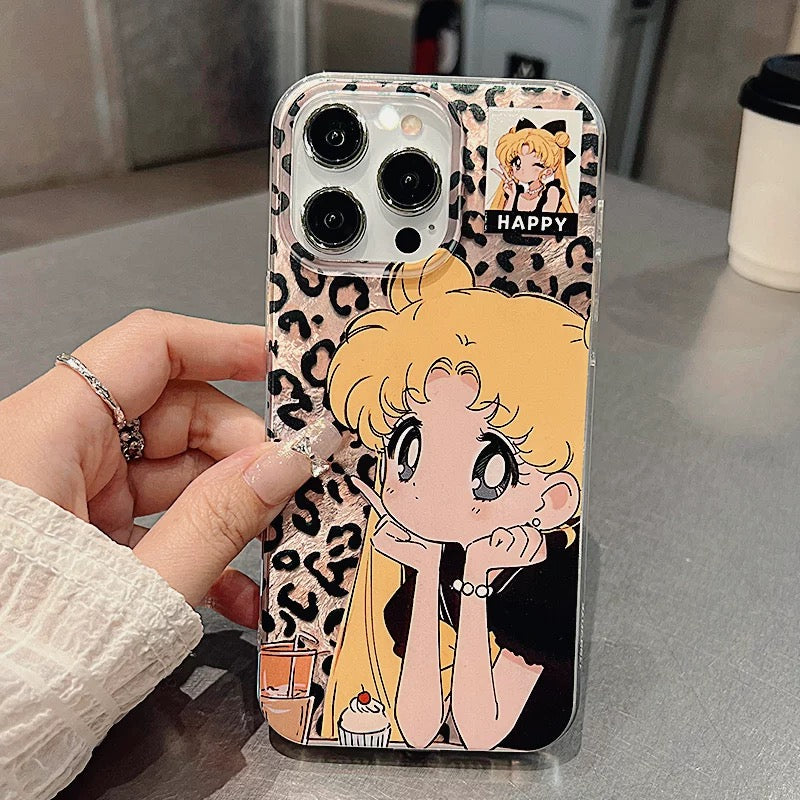 Leopard Print Girl Ice Moon Bow Bracelet Phone Case