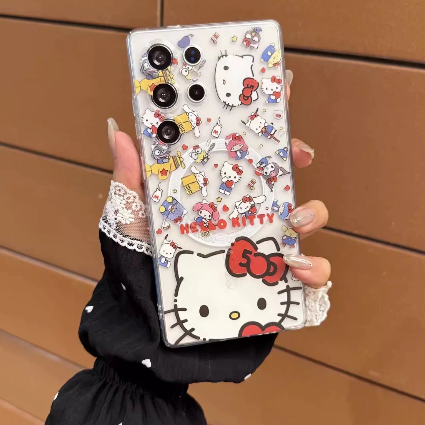 Samsung Hello Kitty Phone Case with Magnetic Mount, Kickstand, and Wrist Strap