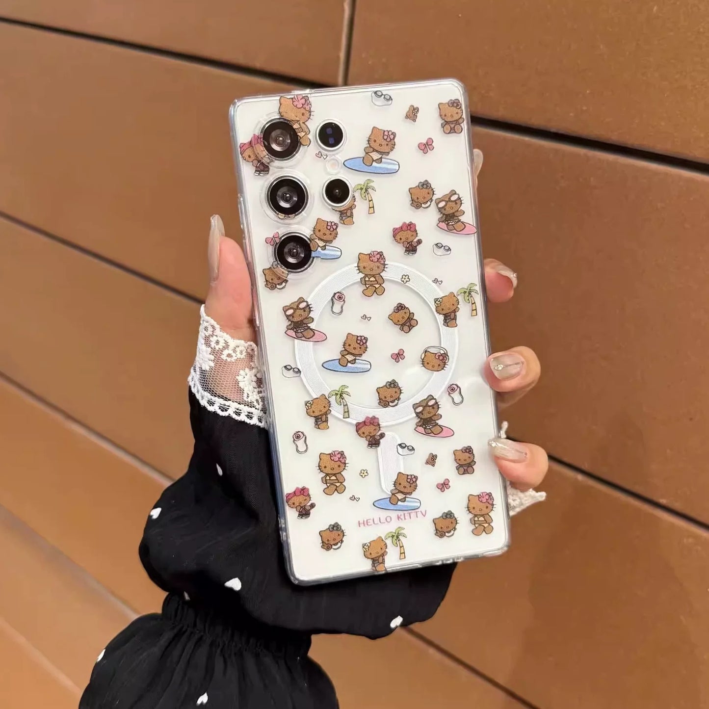 Samsung Hello Kitty Phone Case with Magnetic Mount, Kickstand, and Wrist Strap