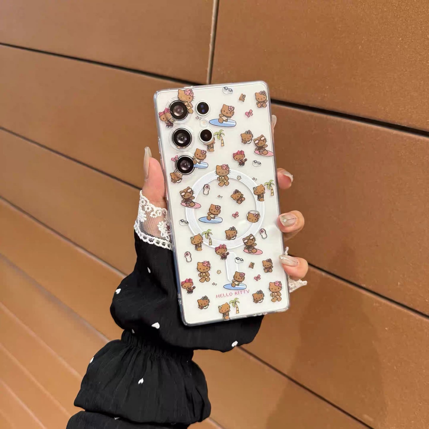 Samsung Hello Kitty Phone Case with Magnetic Mount, Kickstand, and Wrist Strap