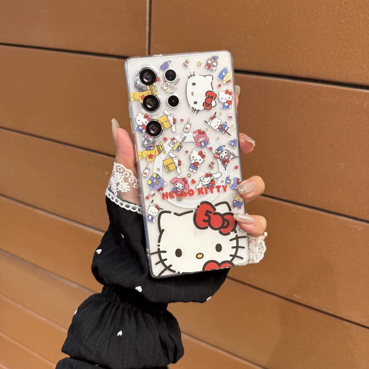 Samsung Hello Kitty Phone Case with Magnetic Mount, Kickstand, and Wrist Strap