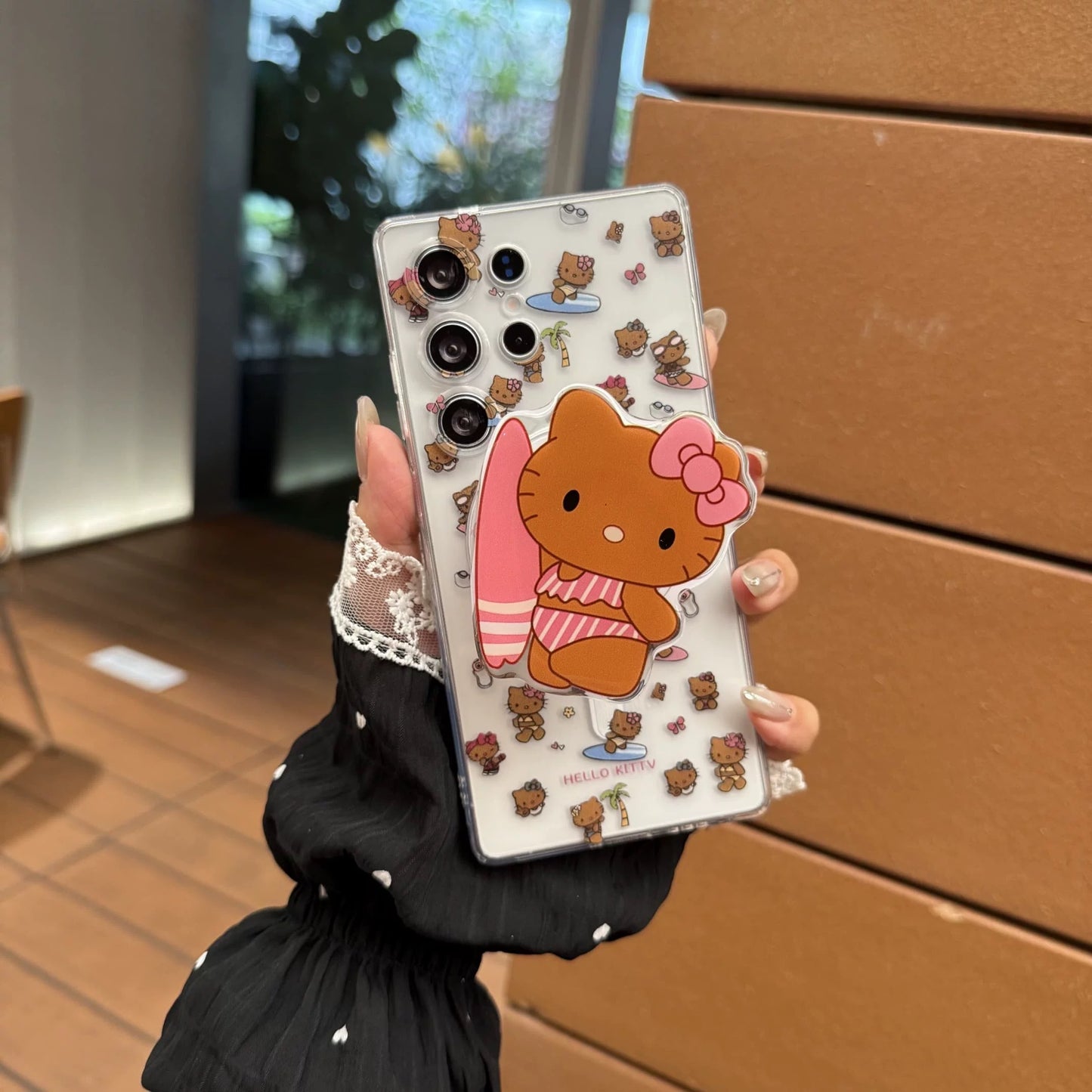 Samsung Hello Kitty Phone Case with Magnetic Mount, Kickstand, and Wrist Strap