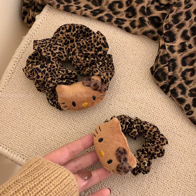 Leopard-print Hello Kitty scrunchie hair accessory