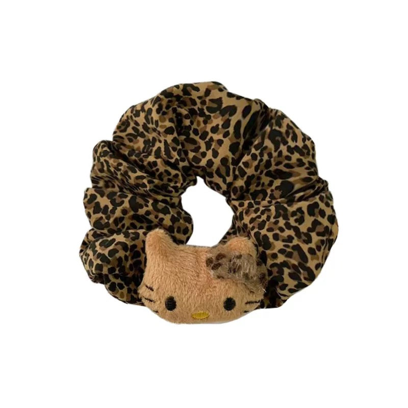 Leopard-print Hello Kitty scrunchie hair accessory
