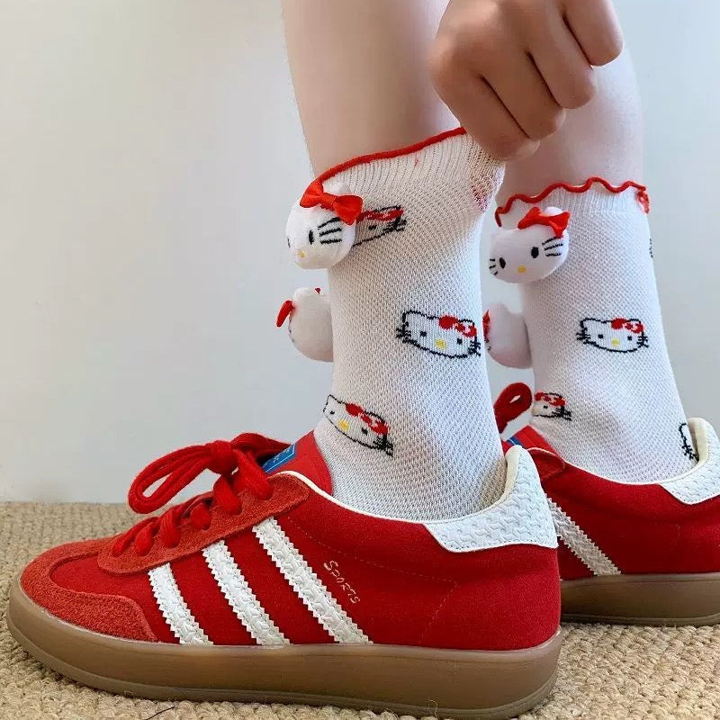 Hello Kitty 3D Figure Mid-Calf Socks – Lightweight Summer Mesh Style