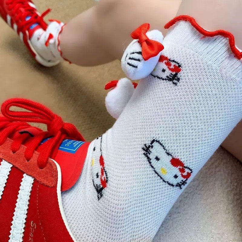 Hello Kitty 3D Figure Mid-Calf Socks – Lightweight Summer Mesh Style