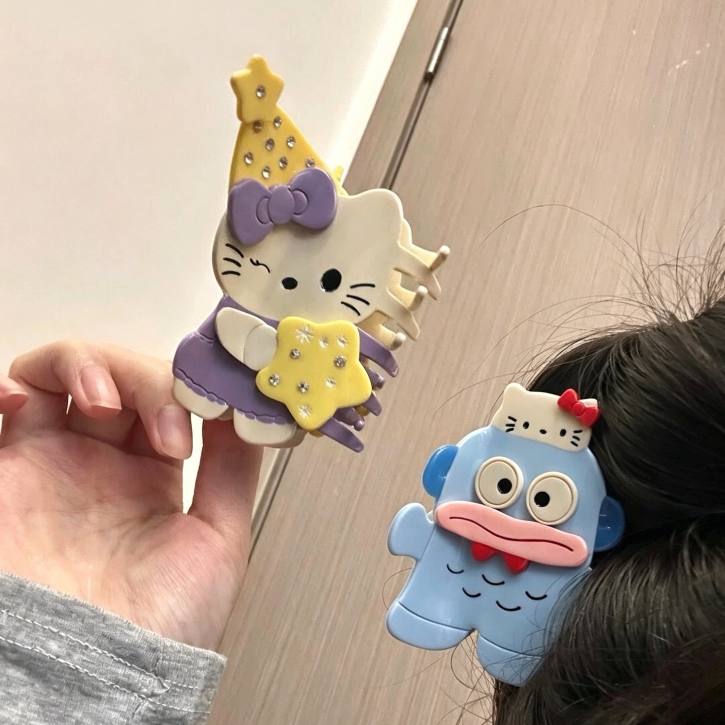 Hello Kitty, Clownfish, and My Melody hair clips