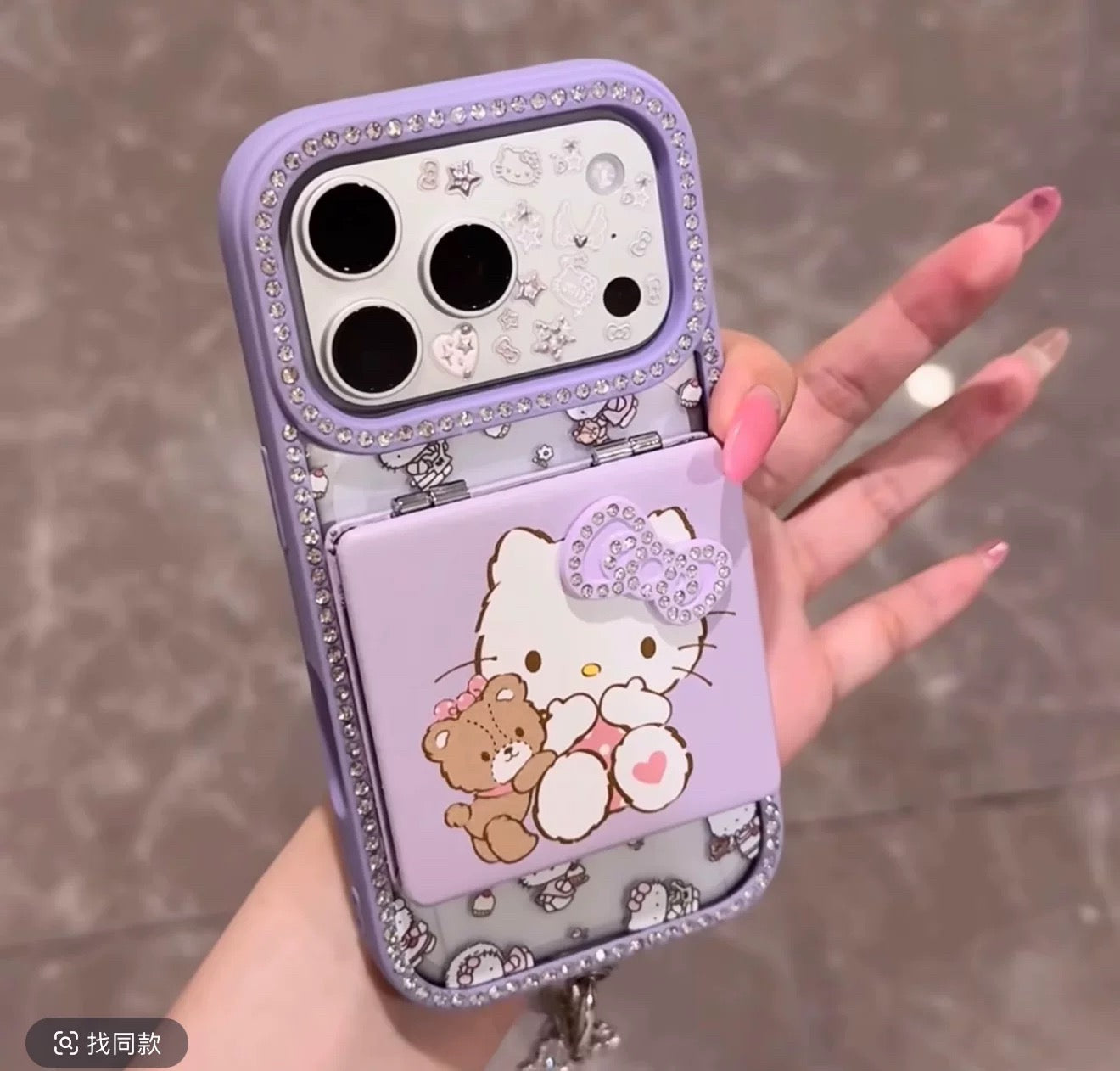 Purple Hello Kitty bow + small bear mirror