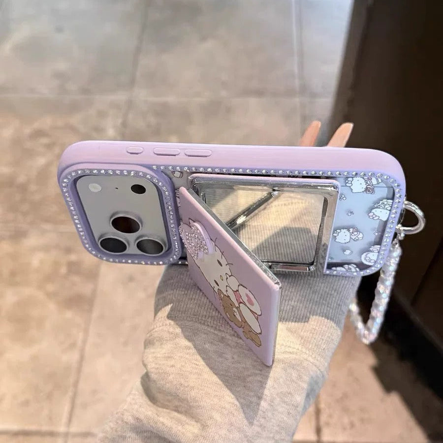 Purple Hello Kitty bow + small bear mirror
