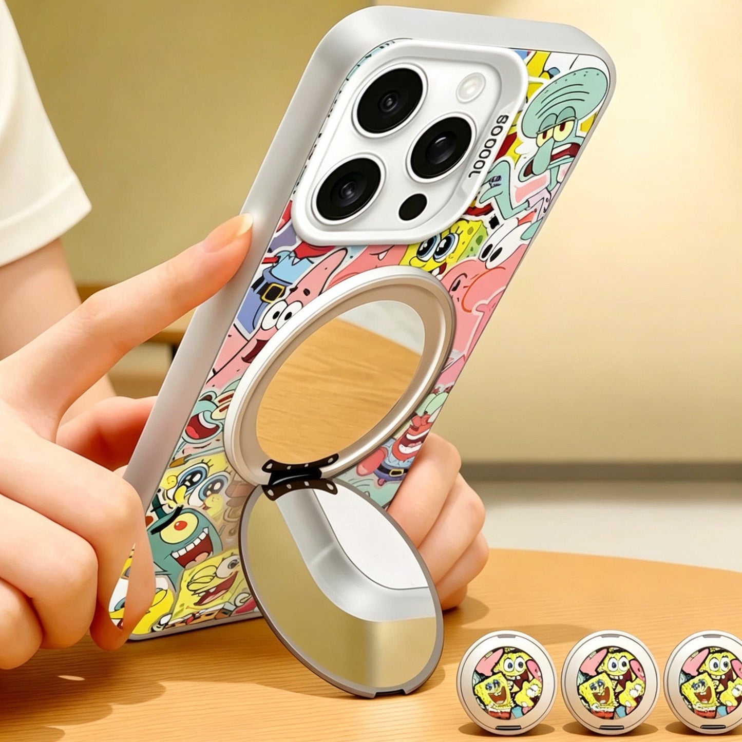 SpongeBob phone case with mirror, kickstand, and wrist strap