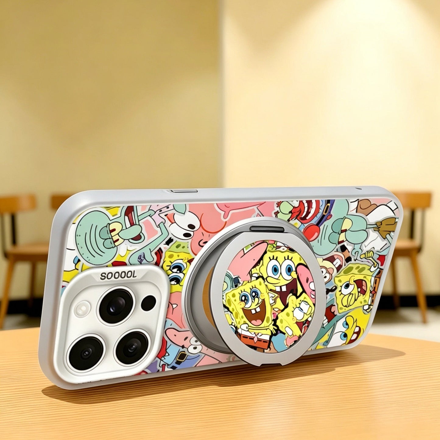 SpongeBob phone case with mirror, kickstand, and wrist strap