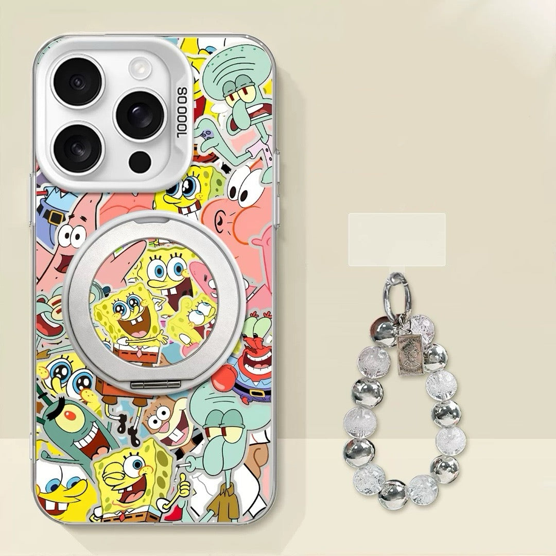 SpongeBob phone case with mirror, kickstand, and wrist strap