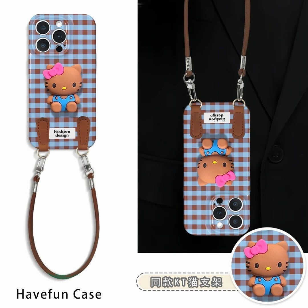 Samsung Retro Plaid Hello Kitty Case with Figurine and Lanyard