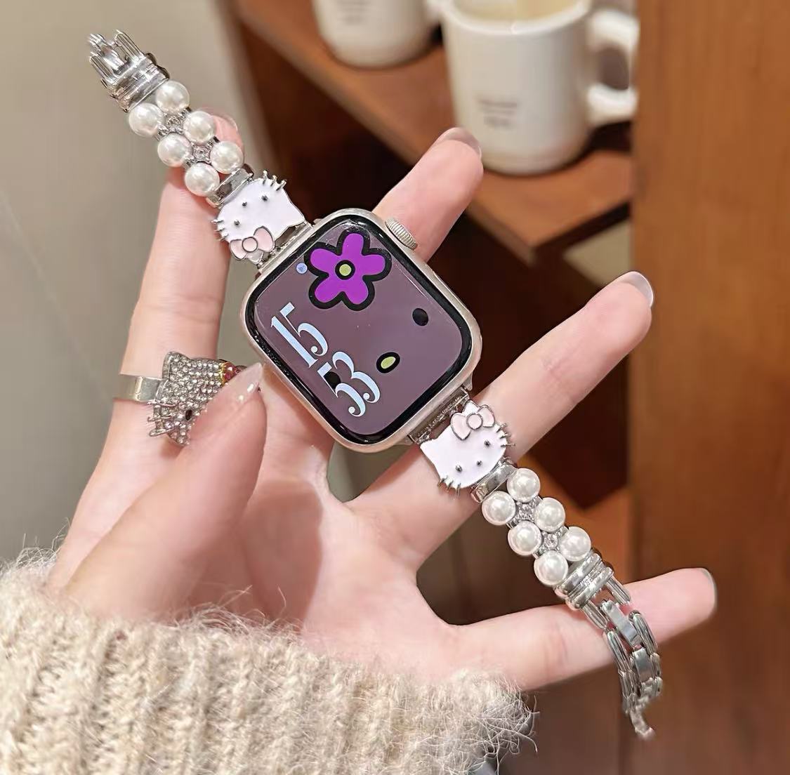 Hello Kitty Rhinestone and Pearl Apple Watch Band