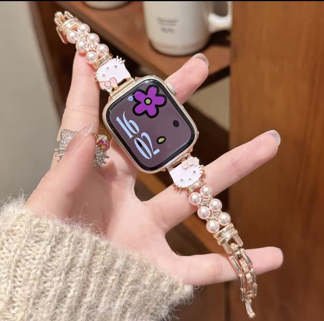 Hello Kitty Rhinestone and Pearl Apple Watch Band