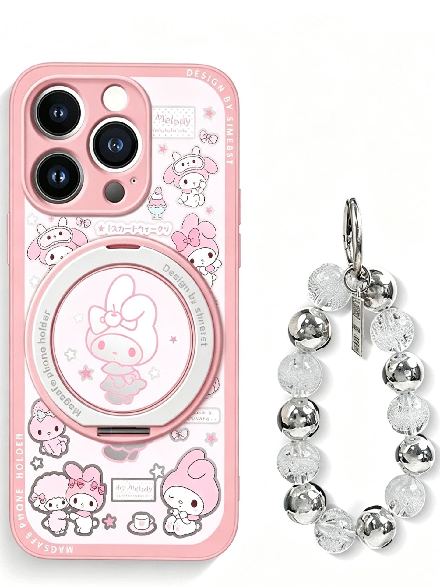 My Melody 360° Magnetic Stand & Pearl Bracelet Phone Case