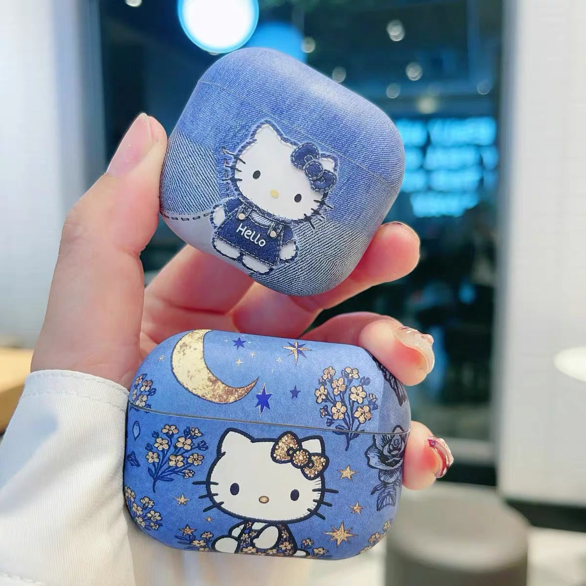 Denim-style Kitty protective case for Apple AirPods