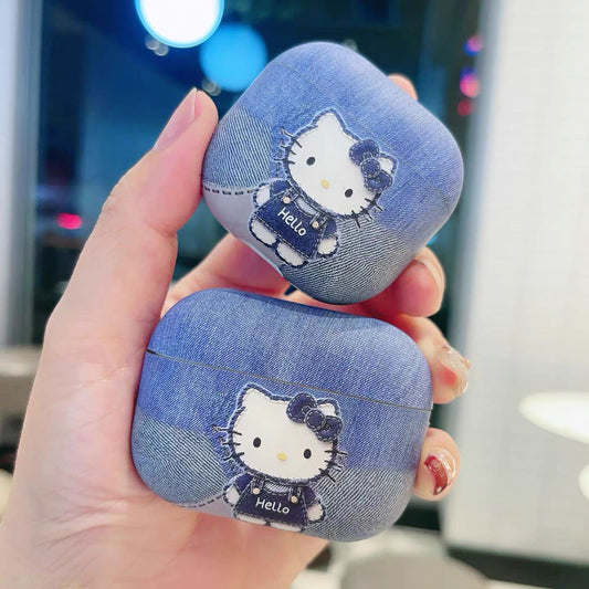 Denim-style Kitty protective case for Apple AirPods