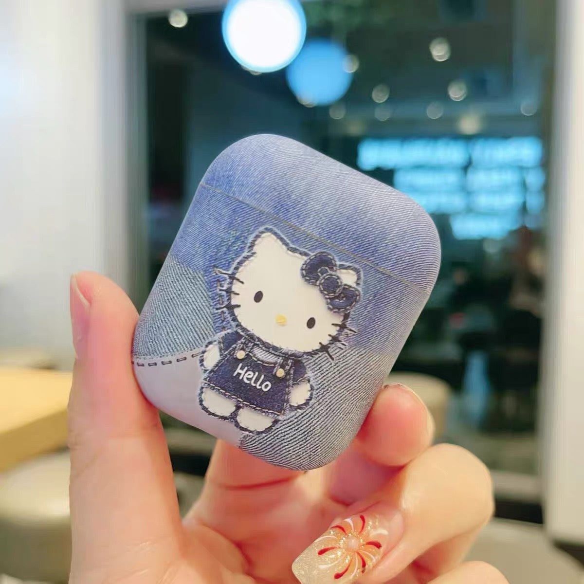 Denim-style Kitty protective case for Apple AirPods
