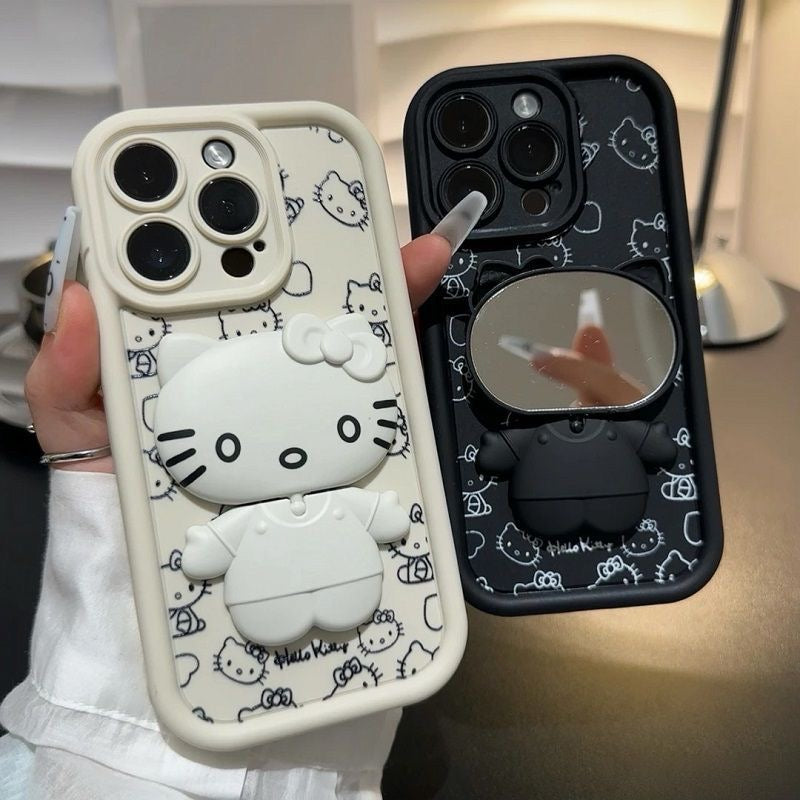 Line-art Hello Kitty foldable mirror stand phone case