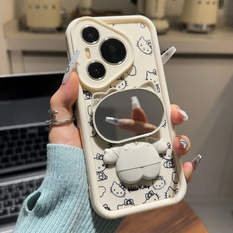 Line-art Hello Kitty foldable mirror stand phone case